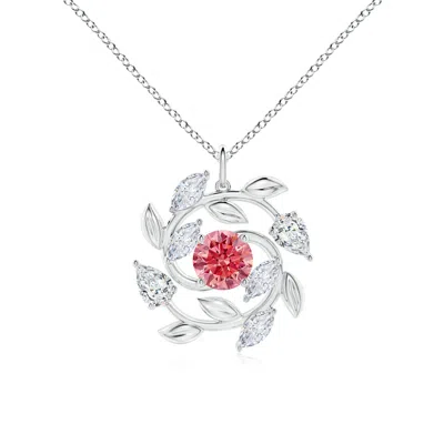 Angara Lab-grown Fancy Intense Pink And White Diamond Olive Branch Pendant In Metallic