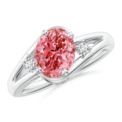 Angara Lab-grown Fancy Intense Pink And White Diamond Split Shank Ring In Red