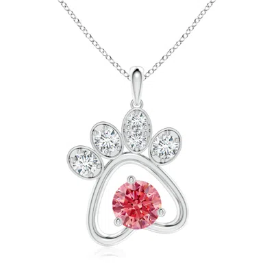 Angara Lab-grown Fancy Intense Pink Diamond Paw Print Pendant In Metallic