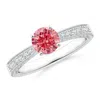 Angara Lab-grown Fancy Intense Pink Diamond Solitaire Engraved Engagement Ring With Accents In White Gold/fancy Intense