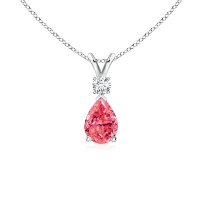 Angara Lab-grown Fancy Intense Pink Diamond Teardrop Pendant In Metallic