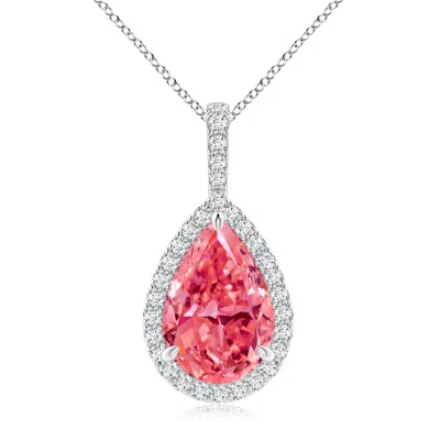 Angara Lab-grown Fancy Intense Pink Diamond Teardrop Pendant With Halo