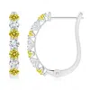 Angara Lab-grown Fancy Intense Yellow And White Diamond Huggie Hoop Earrings In White Gold/fancy Intense