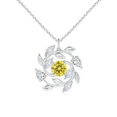 Angara Lab-grown Fancy Intense Yellow And White Diamond Olive Branch Pendant In Metallic