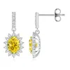 Angara Lab-grown Fancy Intense Yellow Diamond Dangle Earrings With Floral Halo In White Gold/fancy Intense