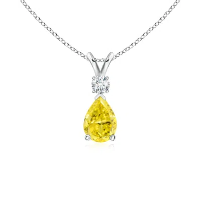 Angara Lab-grown Fancy Intense Yellow Diamond Teardrop Pendant In Metallic