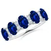 Angara Lab-grown Five Stone Blue Sapphire And Diamond Wedding Ring In White Gold/deep Rich Blue