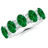 Angara Lab-grown Five Stone Emerald And Diamond Wedding Ring In White Gold/rich Green