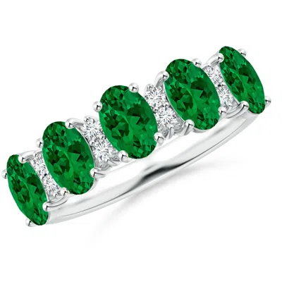 Angara Lab-grown Five Stone Emerald And Diamond Wedding Ring In Metallic
