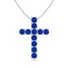 Angara Lab-grown Flat Prong-set Blue Sapphire Cross Pendant In White Gold/deep Rich Blue