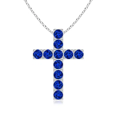 Angara Lab-grown Flat Prong-set Blue Sapphire Cross Pendant