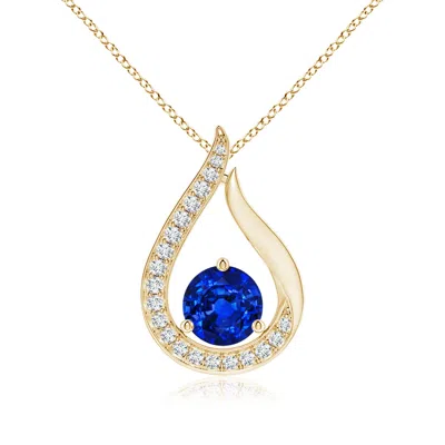 Angara Lab-grown Floating Blue Sapphire Tulip Pendant With Lab Diamonds In Gold