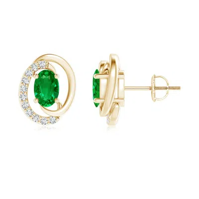 Angara Lab-grown Floating Oval Emerald Swirl Earrings With Diamond Accents In Green