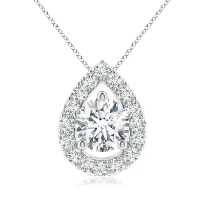 Angara Lab-grown Floating Round Diamond Pendant With Pear-shaped Halo In Metallic