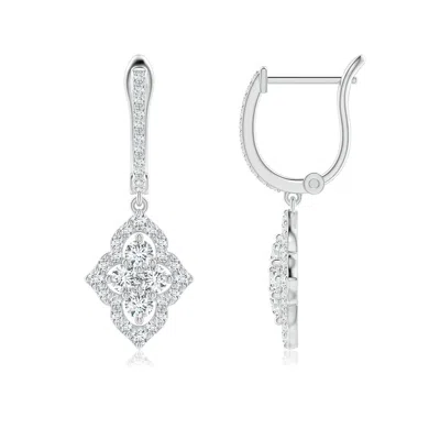 Angara Lab-grown Four-petal Floral Diamond Cluster Halo Drop Earrings In Metallic