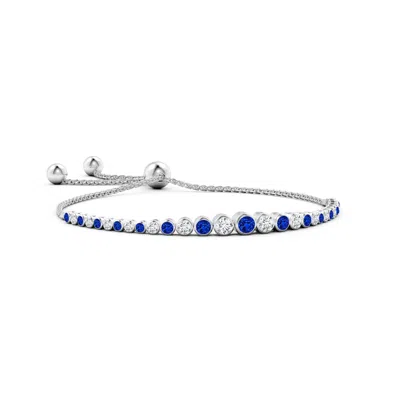 Angara Lab-grown Graduated Bezel-set Blue Sapphire And Lab Diamond Bolo Bracelet