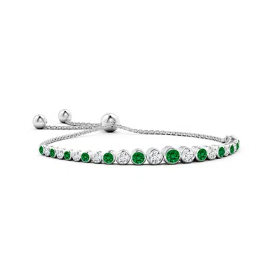 Angara Lab-grown Graduated Bezel-set Emerald And Lab Diamond Bolo Bracelet In Green