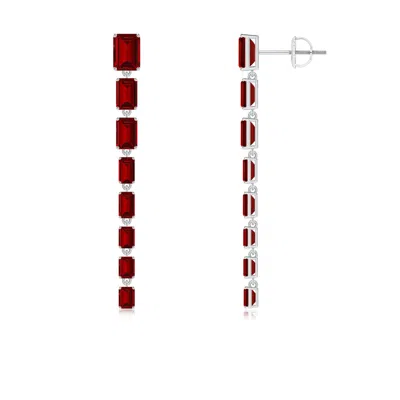 Angara Lab-grown Graduated Emerald-cut Ruby Long Dangle Earrings In Red