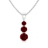 Angara Lab-grown Graduated Round Ruby Three Stone Pendant In White Gold/deep Rich Red
