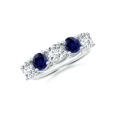 Angara Lab-grown Half Eternity Five Stone Diamond And Lab Sapphire Wedding Ring In Metallic