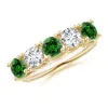 Angara Lab-grown Half Eternity Five Stone Emerald And Lab Diamond Wedding Ring In Yellow Gold/rich Green