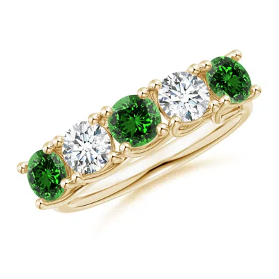 Angara Lab-grown Half Eternity Five Stone Emerald And Lab Diamond Wedding Ring In Gold