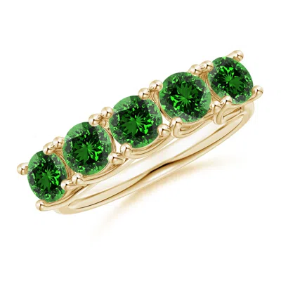 Angara Lab-grown Half Eternity Five Stone Emerald Wedding Band In Green