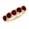Angara Lab-grown Half Eternity Five Stone Ruby Wedding Band In Yellow Gold/deep Rich Red