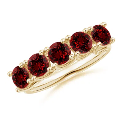 Angara Lab-grown Half Eternity Five Stone Ruby Wedding Band In Red
