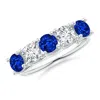 Angara Lab-grown Half Eternity Five Stone Sapphire And Lab Diamond Wedding Ring In White Gold/deep Rich Blue