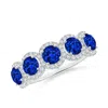 Angara Lab-grown Half Eternity Five-stone Sapphire Halo Ring In White Gold/deep Rich Blue