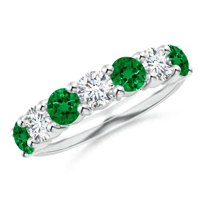 Angara Lab-grown Half Eternity Seven Stone Emerald And Lab Diamond Wedding Ring In Metallic