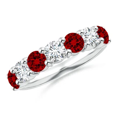 Angara Lab-grown Half Eternity Seven Stone Ruby And Lab Diamond Wedding Ring In Metallic
