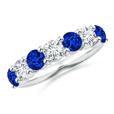 Angara Lab-grown Half Eternity Seven Stone Sapphire And Lab Diamond Wedding Ring In Metallic