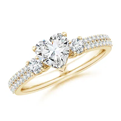 Angara Lab-grown Heart Diamond Side Stone Knife-edge Shank Engagement Ring In Gold