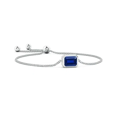 Angara Lab-grown Horizontally Set Emerald-cut Sapphire Bolo Bracelet In Blue