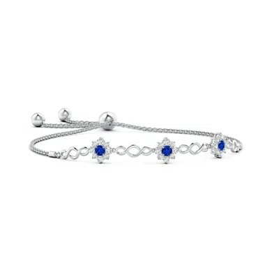 Angara Lab-grown Infinity Sapphire Station Bolo Bracelet With Floral Halo In Metallic