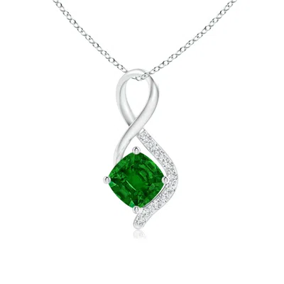 Angara Lab-grown Infinity Twist Emerald Pendant With Diamond Accents In Metallic