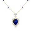 Angara Lab-grown Inverted Pear Blue Sapphire Necklace With Lab Diamonds In Yellow Gold/deep Rich Blue