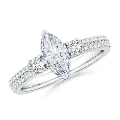 Angara Lab-grown Marquise Diamond Side Stone Knife-edge Shank Engagement Ring In Metallic