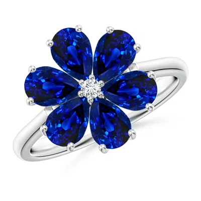 Angara Lab-grown Nature Inspired Blue Sapphire & Diamond Flower Ring