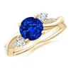 Angara Lab-grown Nature Inspired Blue Sapphire & Lab Diamond Twisted Vine Ring In Yellow Gold/deep Rich Blue