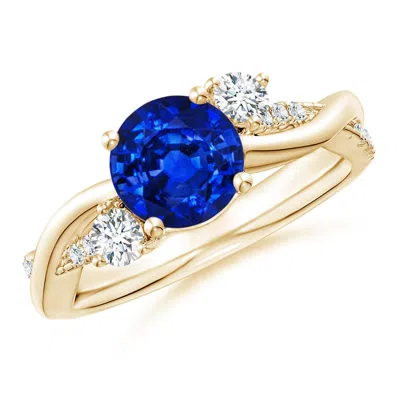 Angara Lab-grown Nature Inspired Blue Sapphire & Lab Diamond Twisted Vine Ring In Gold