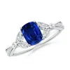 Angara Lab-grown Nature-inspired Cushion Rectangular Blue Sapphire Engagement Ring With Leaf Motifs In White Gold/deep Rich Blue