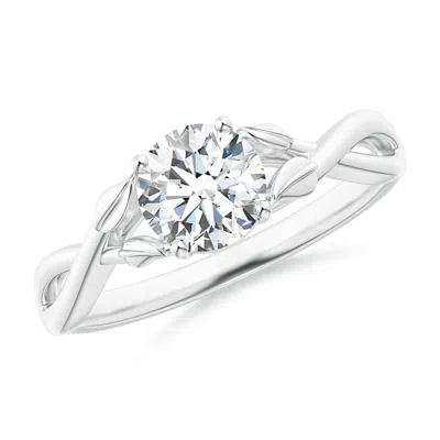 Angara Lab-grown Nature Inspired Diamond Crossover Ring With Leaf Motifs In Metallic