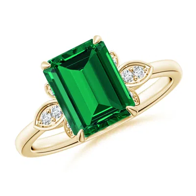 Angara Lab-grown Nature-inspired Emerald-cut Emerald Engagement Ring In Gold