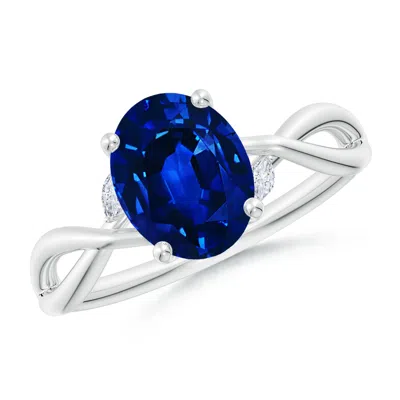 Angara Lab-grown Nature-inspired Oval Blue Sapphire Hidden Halo Engagement Ring In Brown