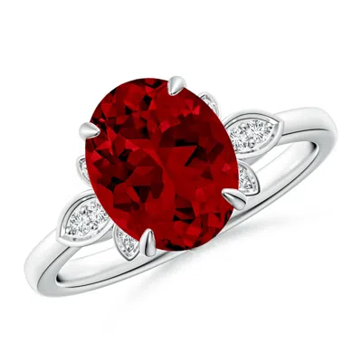 Angara Lab-grown Nature-inspired Oval Ruby Engagement Ring In Metallic