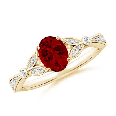 Angara Lab-grown Nature-inspired Oval Ruby Engagement Ring With Leaf Motifs In Gold