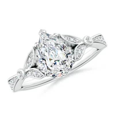 Angara Lab-grown Nature-inspired Pear Diamond Engagement Ring With Leaf Motifs In Metallic